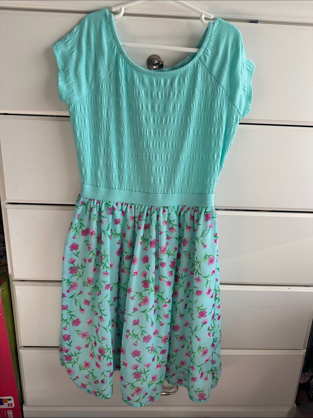 Place Mint Floral Casual Girls Dress